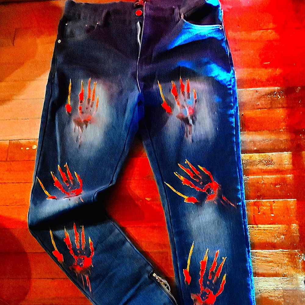 Blue THC designer skinny jeans with zipper legs....,..